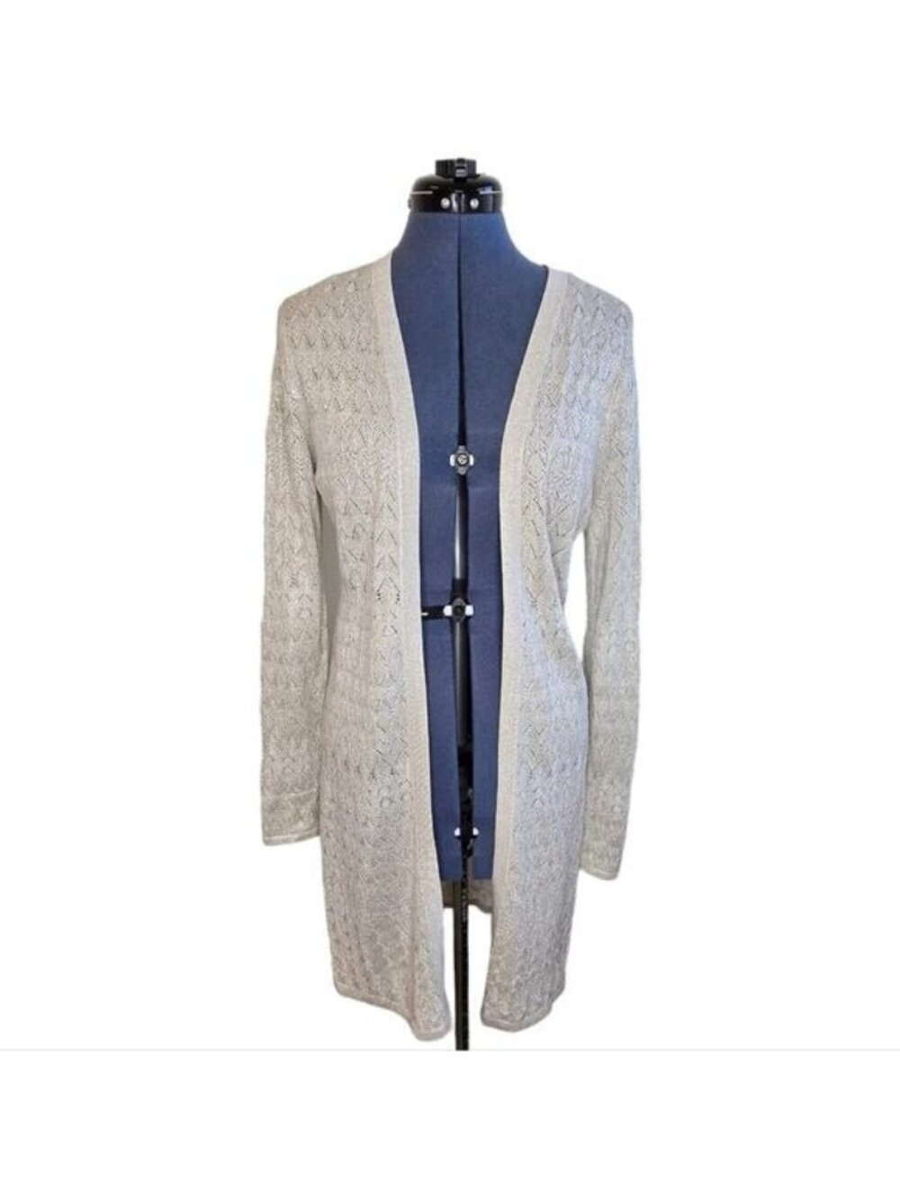 WHBM Gold Metallic Duster Cardigan Small Open Front Long Lightweight